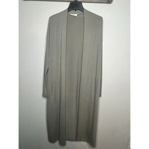 Women's Sage Green Duster Cardigan Long Pockets Lightweight Knit Sweater Medium